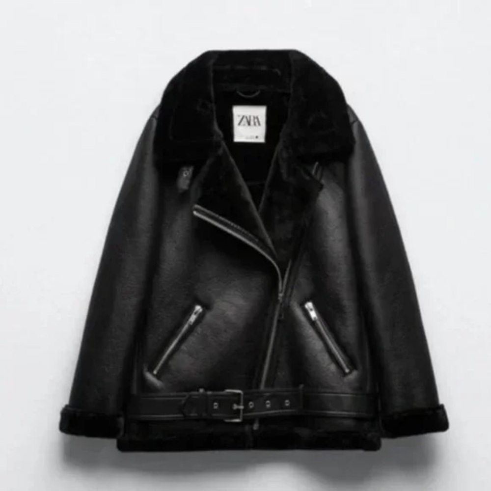 Zara Faux Leather Biker Jacket w/ shearling